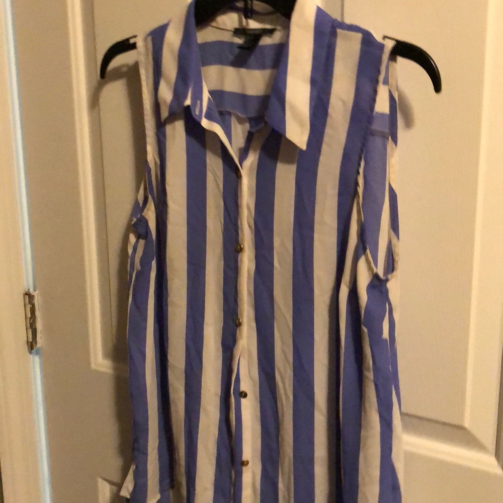 Purple and White Striped Button Down Tank Shirt